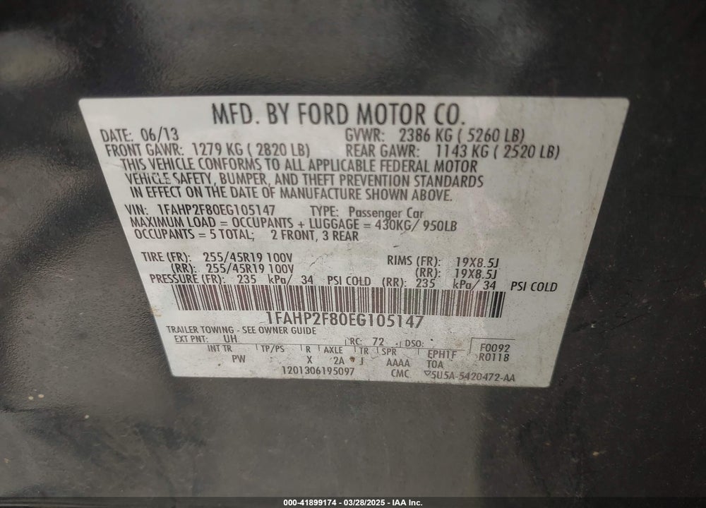 2014 FORD TAURUS VIN: 1FAHP2F80EG105147