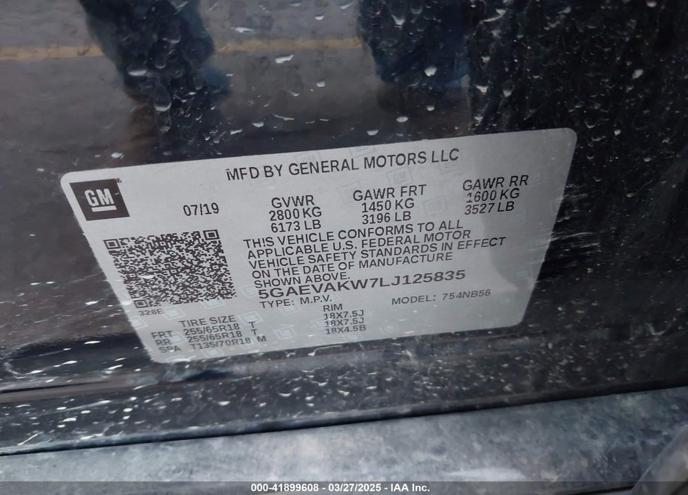 2020 BUICK ENCLAVE VIN: 5GAEVAKW7LJ125835