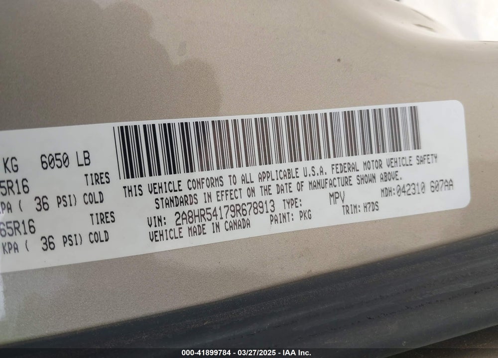 2009 CHRYSLER TOWN & COUNTRY TOURING VIN: 2A8HR54179R678913