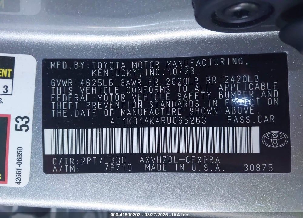 2024 TOYOTA CAMRY HYBRID XSE VIN: 4T1K31AK4RU065263