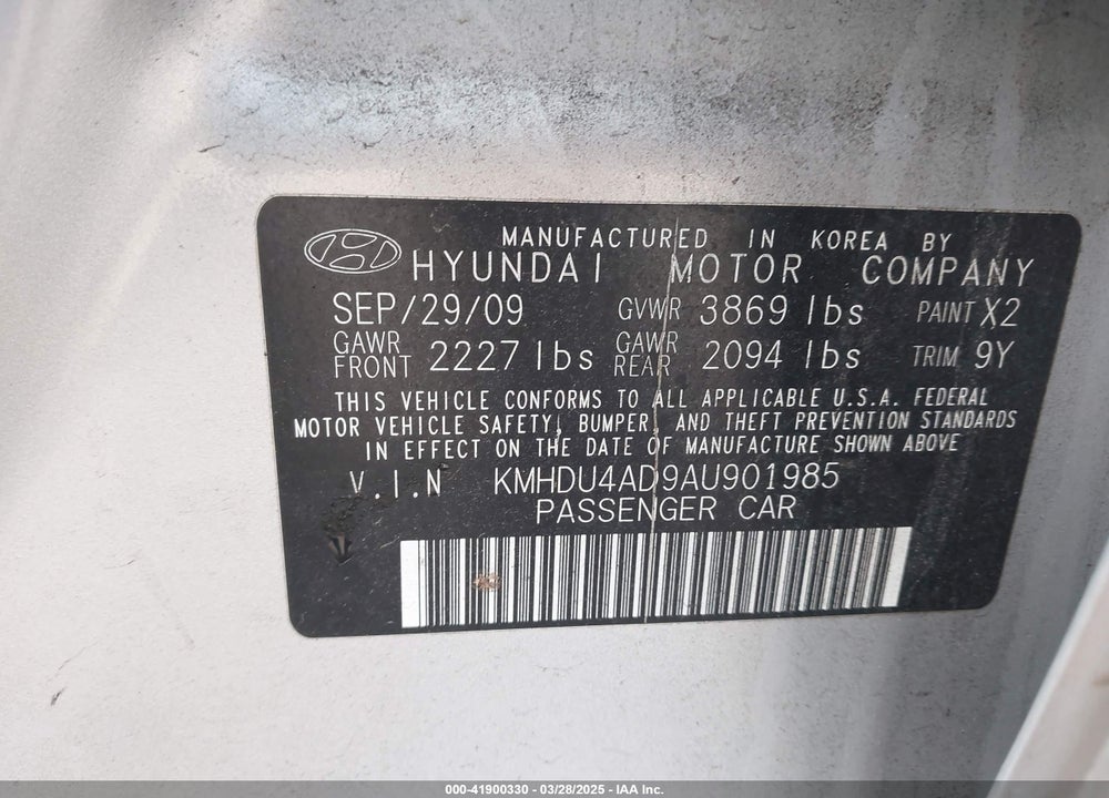 2010 HYUNDAI ELANTRA VIN: KMHDU4AD9AU901985