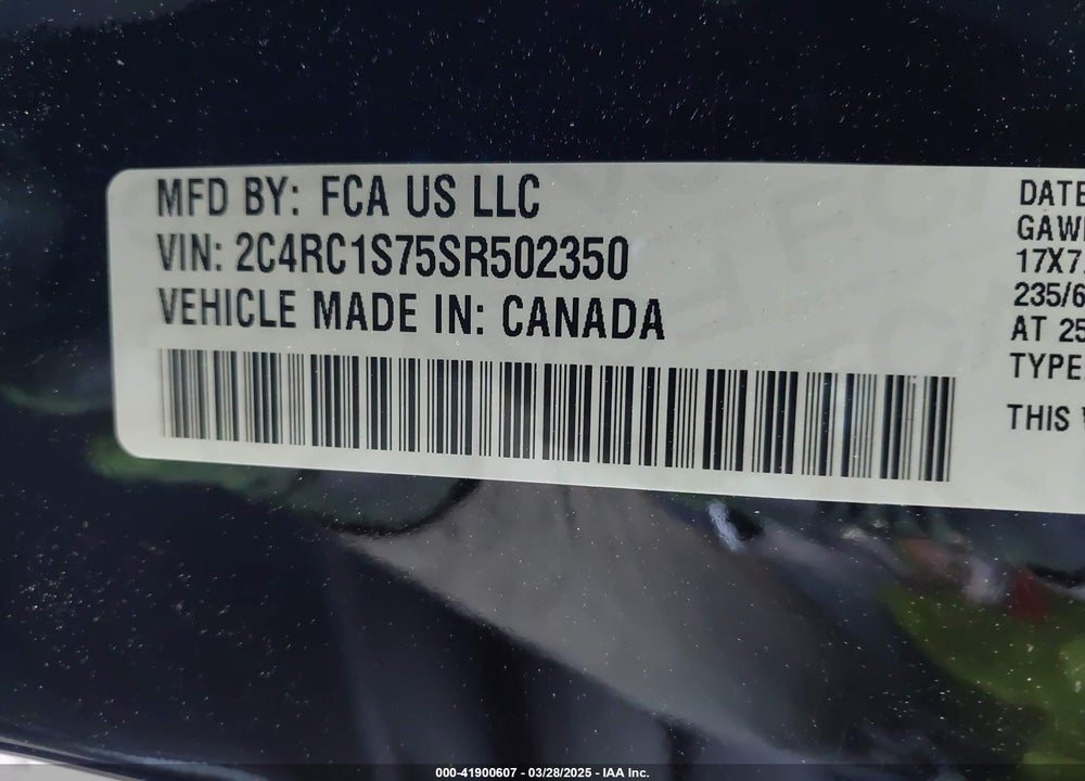 2025 CHRYSLER PACIFICA HYBRID SELECT VIN: 2C4RC1S75SR502350