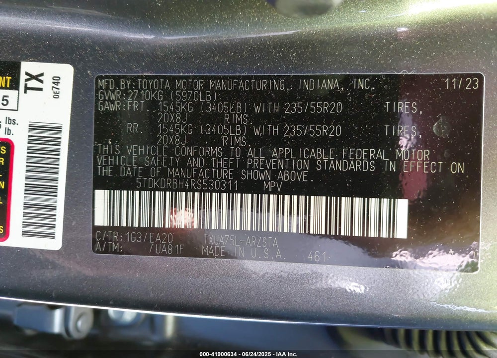 2024 TOYOTA HIGHLANDER VIN: 5TDKDRBH4RS530311