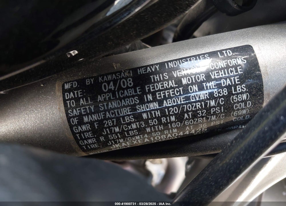 2008 KAWASAKI EX650 A VIN: JKAEXEA108A044425