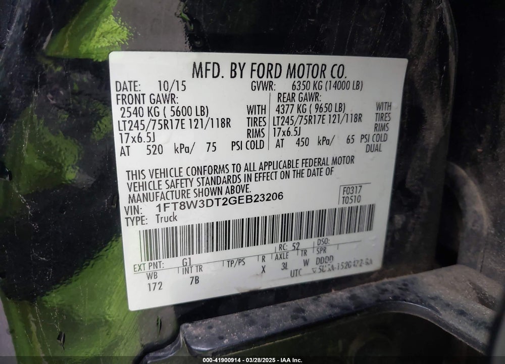 2016 FORD F-350 LARIAT VIN: 1FT8W3DT2GEB23206
