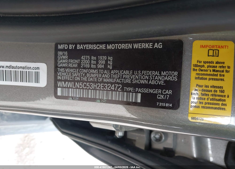 2017 MINI CLUBMAN VIN: WMWLN5C53H2E32472