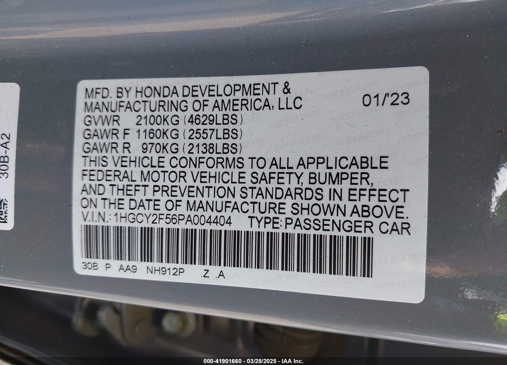2023 HONDA ACCORD VIN: 1HGCY2F56PA004404