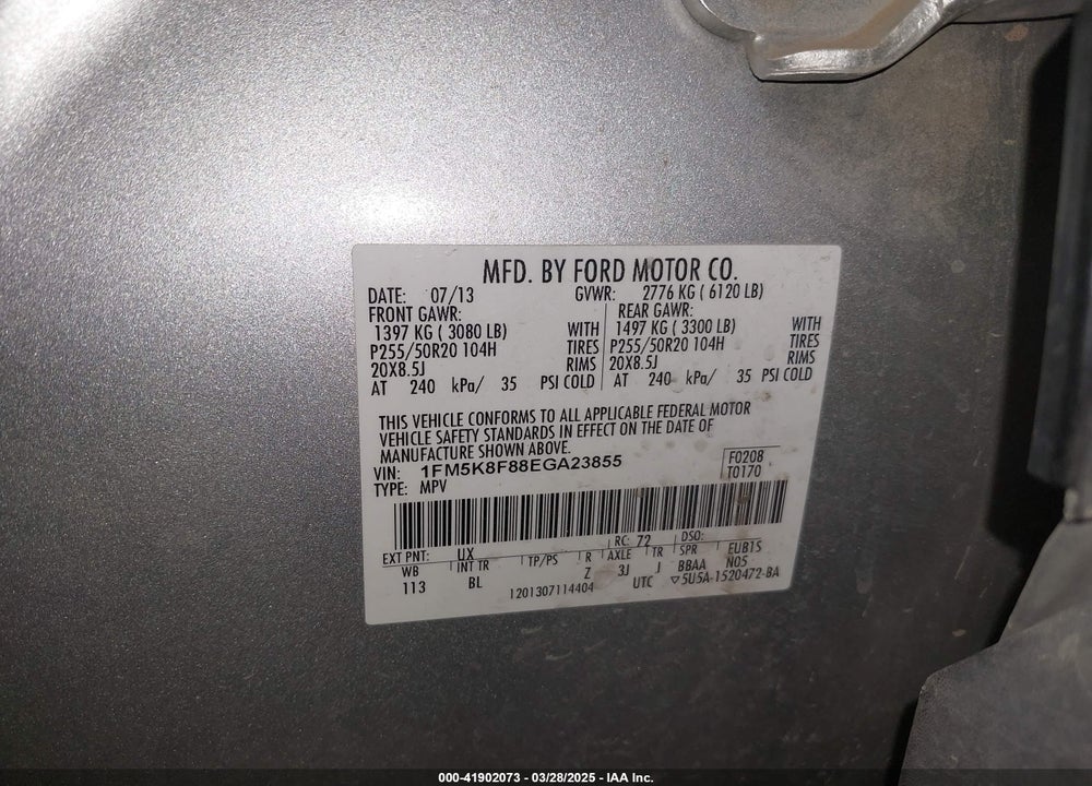 2014 FORD EXPLORER VIN: 1FM5K8F88EGA23855