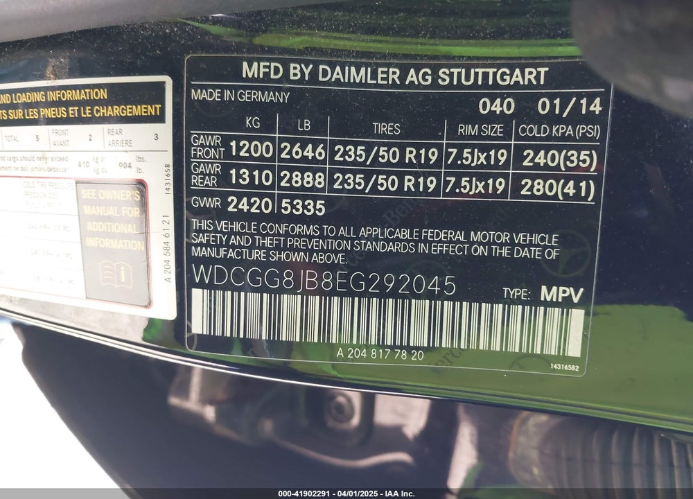 2014 MERCEDES-BENZ GLK 350 VIN: WDCGG8JB8EG292045