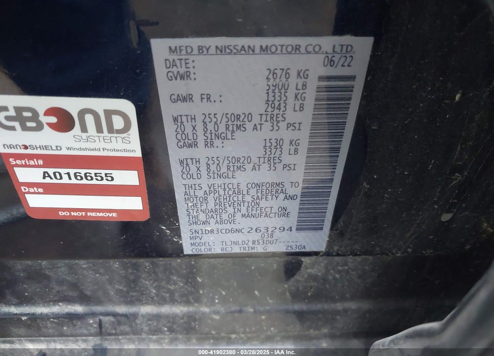 2022 NISSAN PATHFINDER SL 4WD VIN: 5N1DR3CD6NC263294