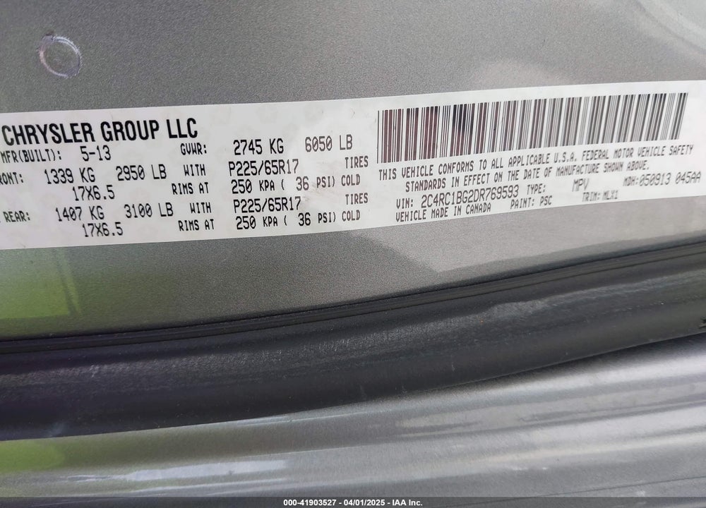 2013 CHRYSLER TOWN & COUNTRY TOURING VIN: 2C4RC1BG2DR769593