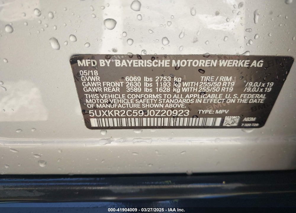 2018 BMW X5 VIN: 5UXKR2C59J0Z20923