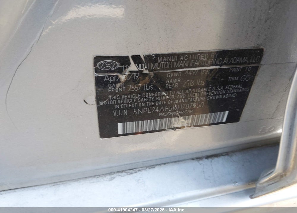 2019 HYUNDAI SONATA SE VIN: 5NPE24AF5KH787950