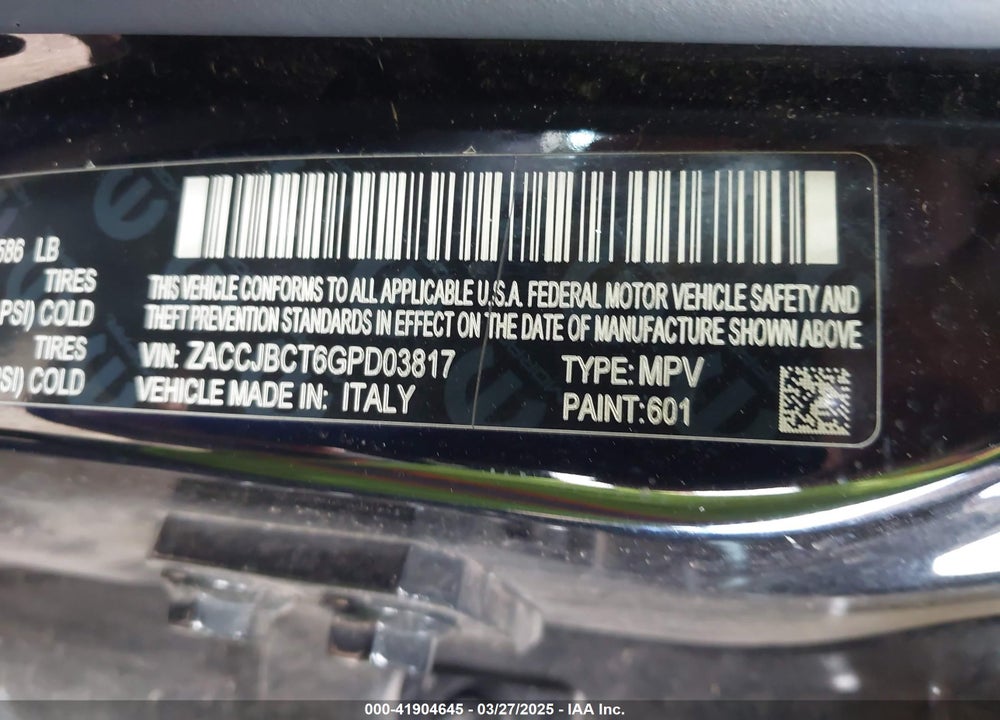 2016 JEEP RENEGADE VIN: ZACCJBCT6GPD03817