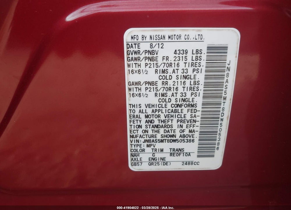 2013 NISSAN ROGUE VIN: JN8AS5MT8DW505386