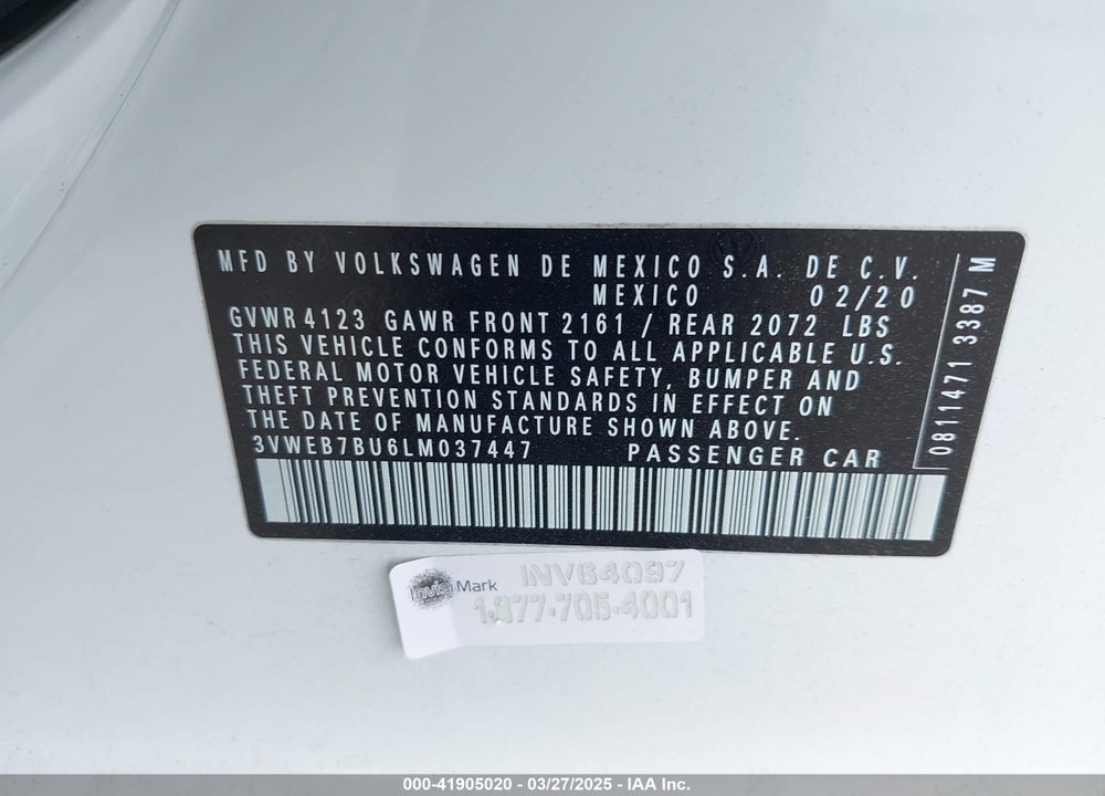 2020 VOLKSWAGEN JETTA 1.4T SEL VIN: 3VWEB7BU6LM037447