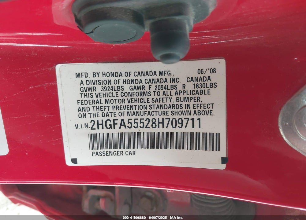 2008 HONDA CIVIC VIN: 2HGFA55528H709711