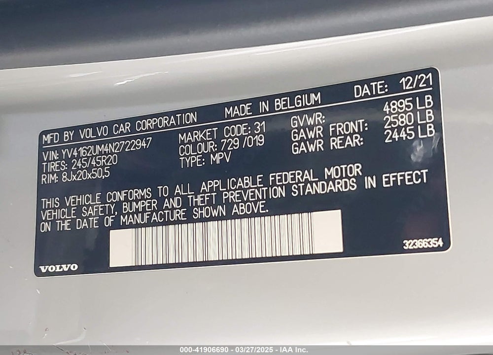 2022 VOLVO XC40 VIN: YV4162UM4N2722947