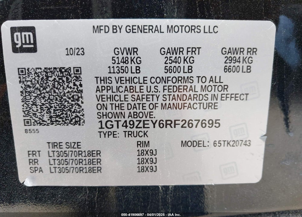 2024 GMC SIERRA 2500HD 4WD  STANDARD BED AT4X VIN: 1GT49ZEY6RF267695