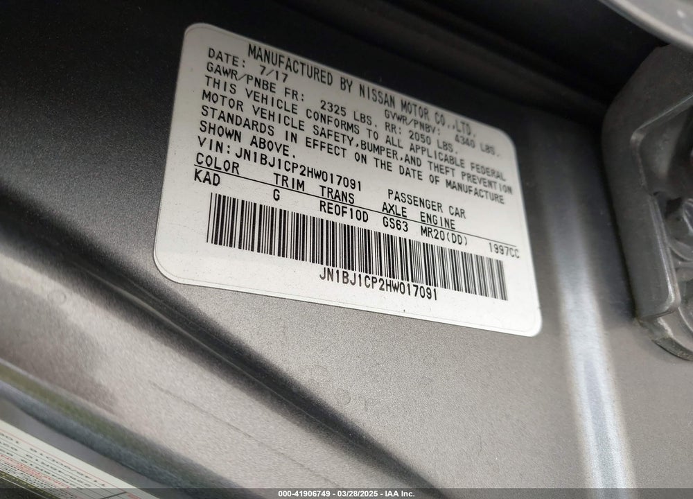 2017 NISSAN ROGUE SPORT VIN: JN1BJ1CP2HW017091