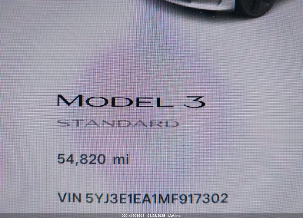 2021 TESLA MODEL 3 STANDARD RANGE PLUS REAR-WHEEL DRIVE VIN: 5YJ3E1EA1MF917302