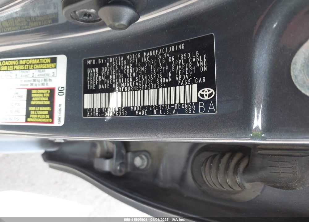 2015 TOYOTA COROLLA LE PLUS VIN: 5YFBURHE5FP218287