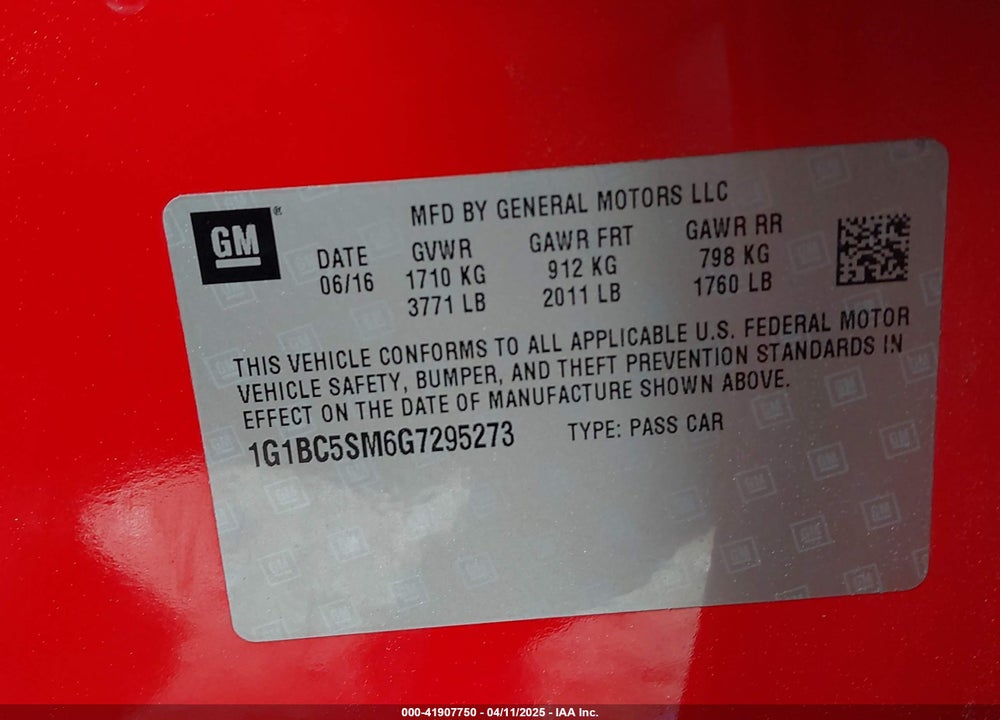 2016 CHEVROLET CRUZE LS AUTO VIN: 1G1BC5SM6G7295273