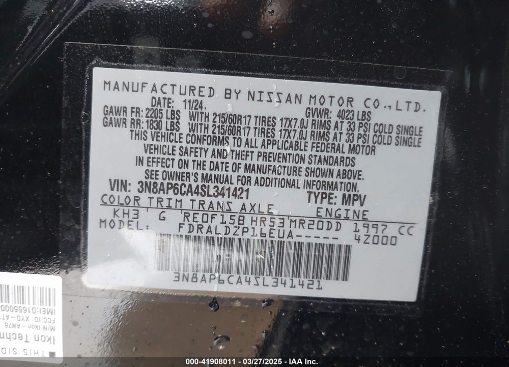 2025 NISSAN KICKS VIN: 3N8AP6CA4SL341421