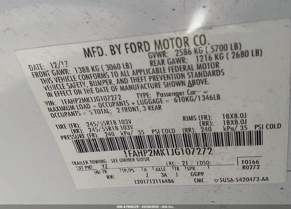 2018 FORD POLICE INTERCEPTOR VIN: 1FAHP2MK1JG107272