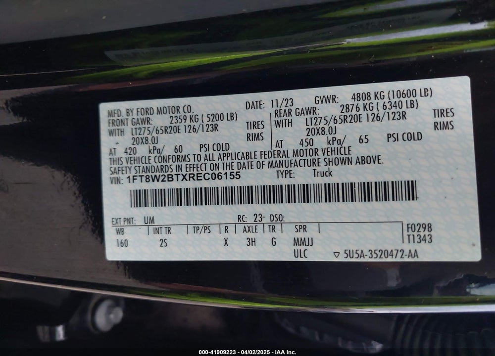 2024 FORD F-250 XLT VIN: 1FT8W2BTXREC06155