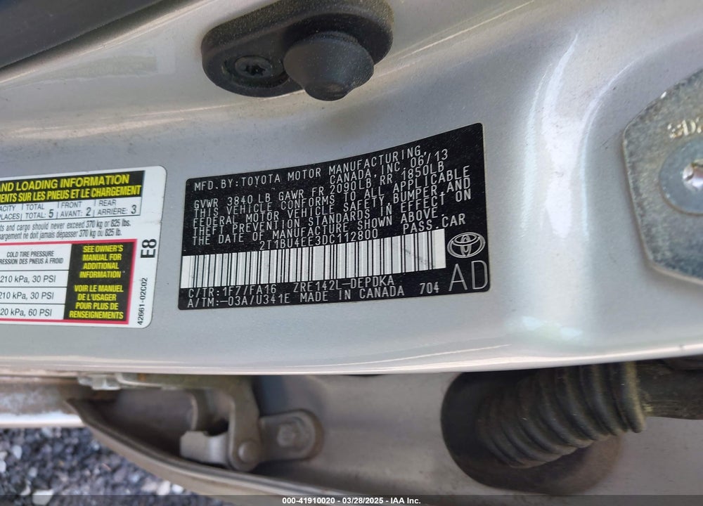 2013 TOYOTA COROLLA VIN: 2T1BU4EE3DC112800