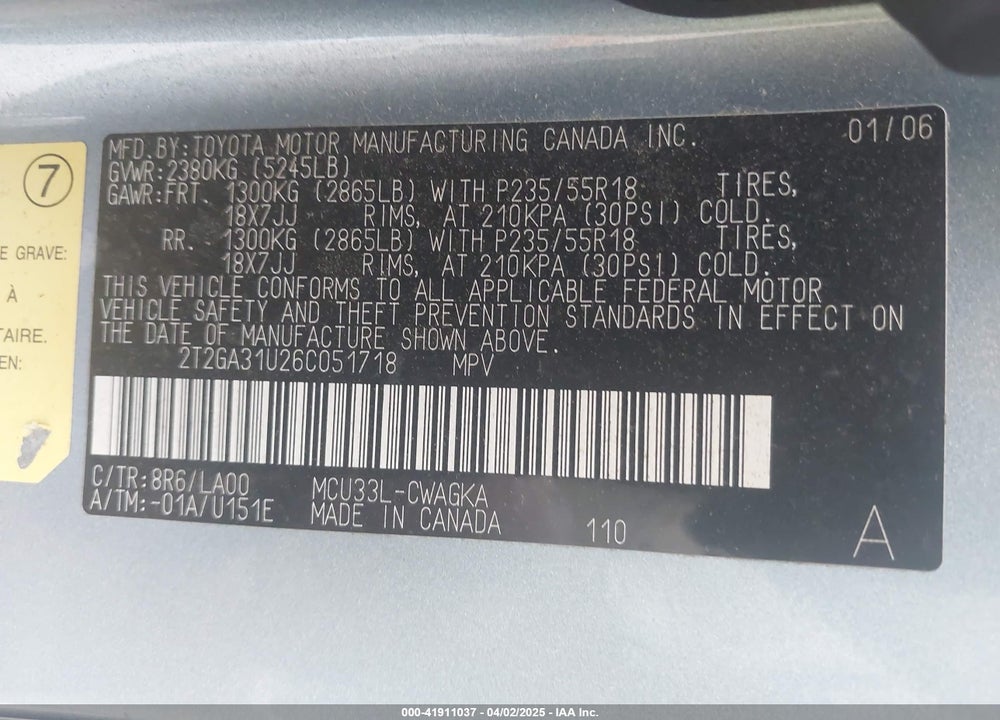 2006 LEXUS RX 330 VIN: 2T2GA31U26C051718