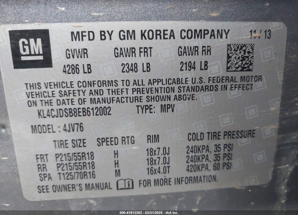2014 BUICK ENCORE PREMIUM VIN: KL4CJDSB8EB612002