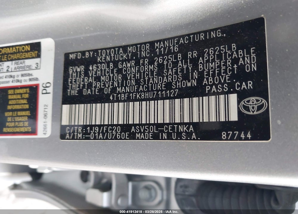 2017 TOYOTA CAMRY LE VIN: 4T1BF1FK8HU711127