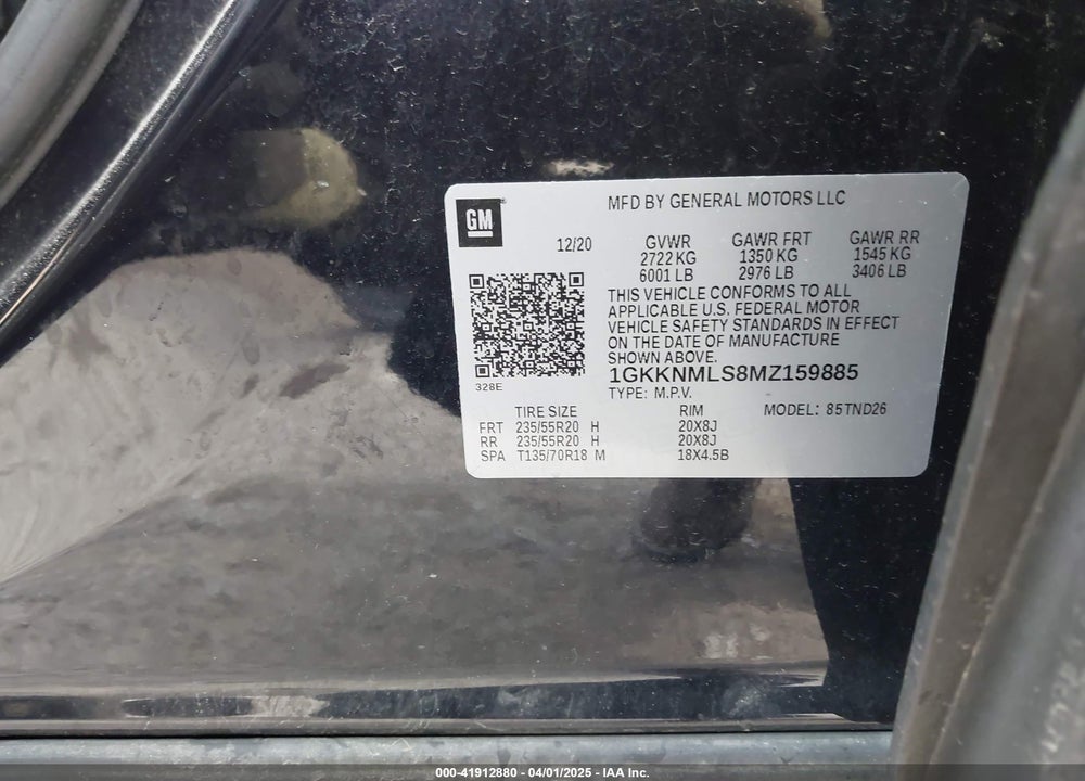 2021 GMC ACADIA VIN: 1GKKNMLS8MZ159885