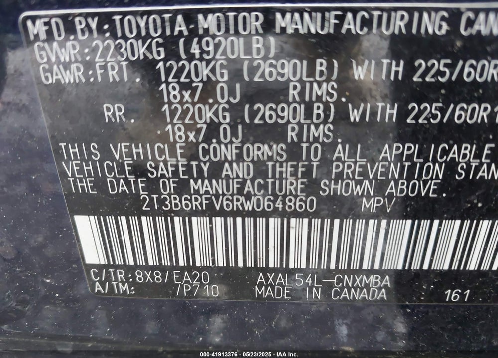 2024 TOYOTA RAV4 HYBRID VIN: 2T3B6RFV6RW064860