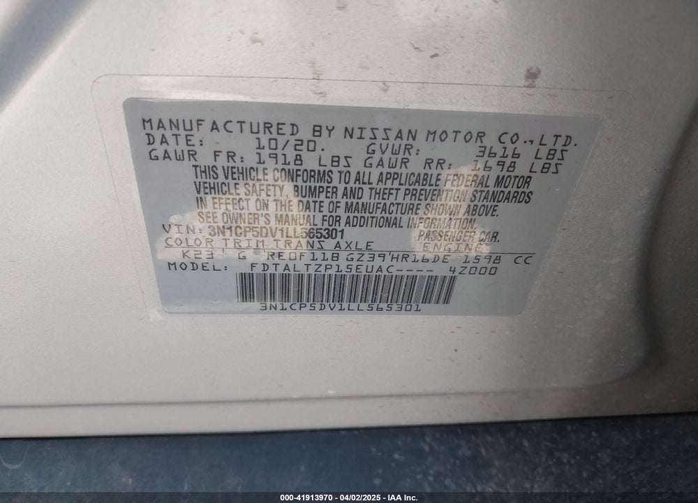2020 NISSAN KICKS SR XTRONIC CVT VIN: 3N1CP5DV1LL565301