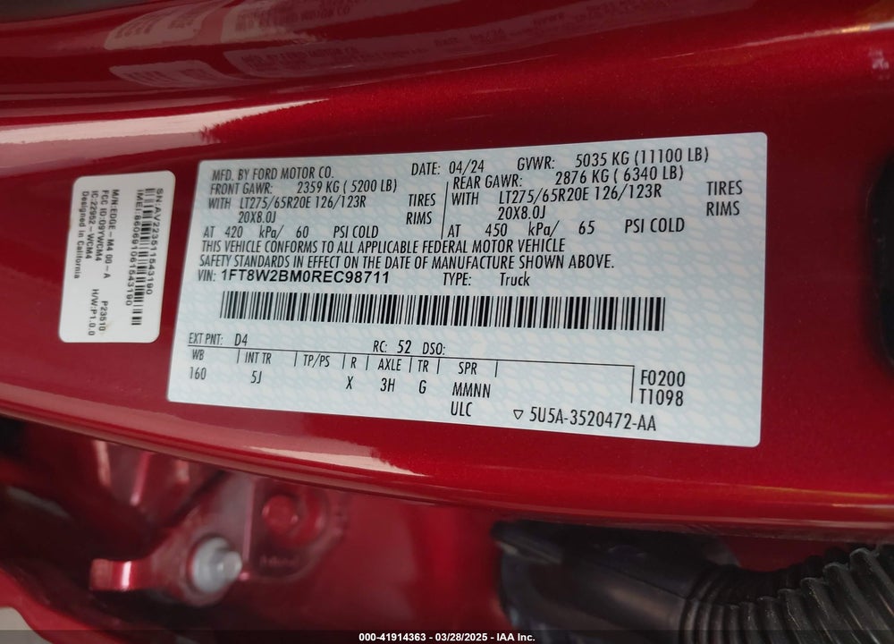 2024 FORD F-250 LARIAT VIN: 1FT8W2BM0REC98711