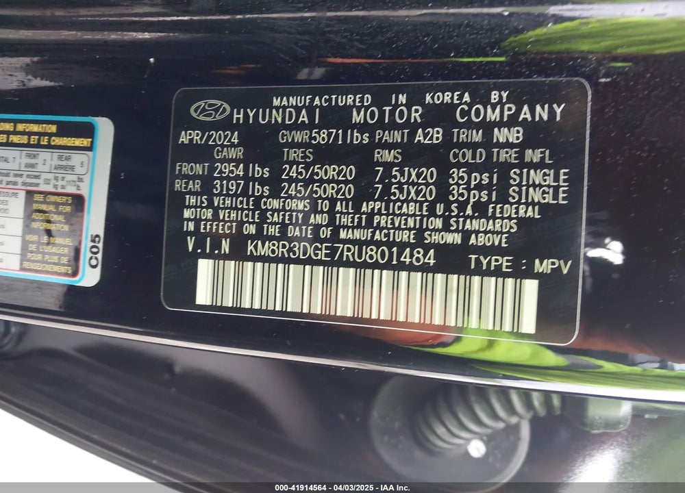 2024 HYUN PALISADE XRT AWD VIN: KM8R3DGE7RU801484