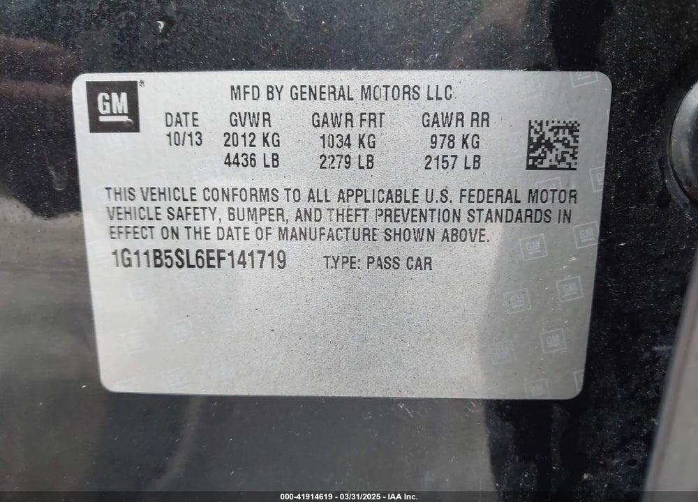 2014 CHEVROLET MALIBU 1LS VIN: 1G11B5SL6EF141719