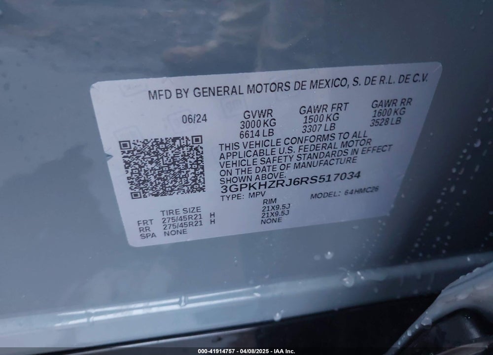 2024 HONDA PROLOGUE VIN: 3GPKHZRJ6RS517034