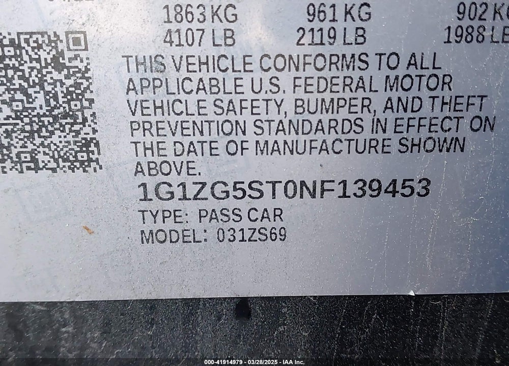 2022 CHEVROLET MALIBU FWD RS VIN: 1G1ZG5ST0NF139453