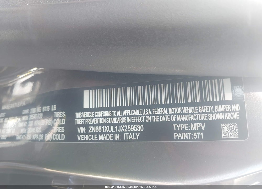 2018 MASERATI LEVANTE GRANLUSSO VIN: ZN661XUL1JX259530