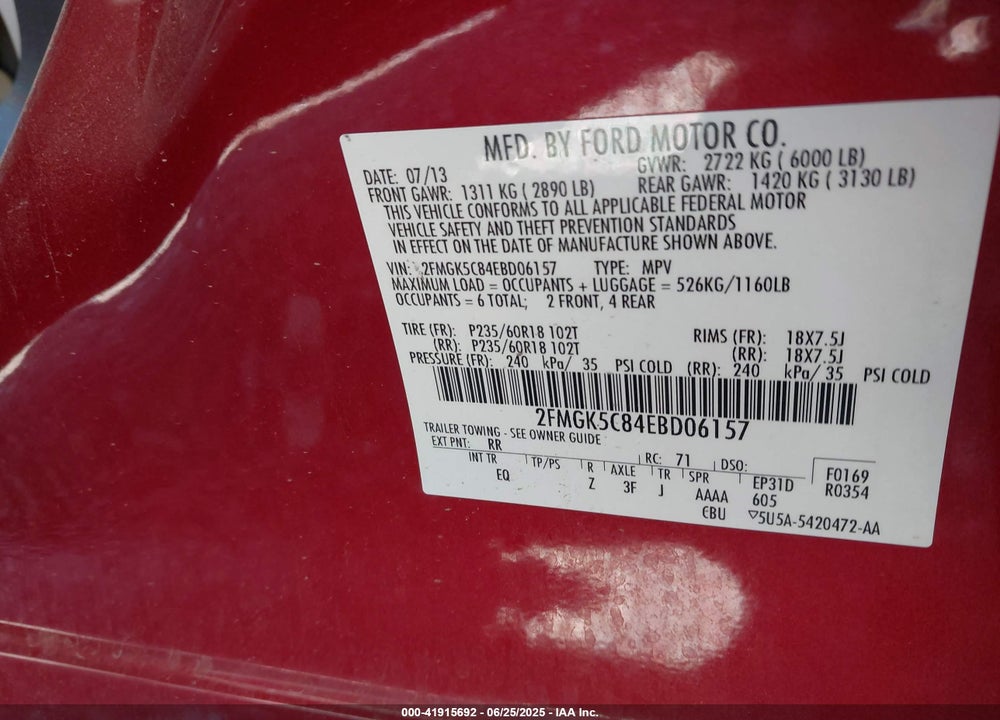 2014 FORD FLEX VIN: 2FMGK5C84EBD06157
