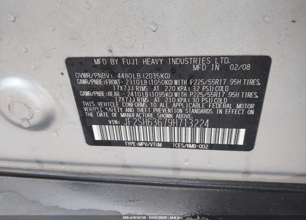 2009 SUBARU FORESTER VIN: JF2SH63679H713224