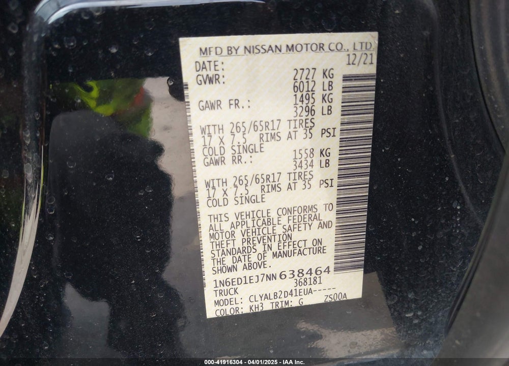 2022 NISSAN FRONTIER SV 4X2 VIN: 1N6ED1EJ7NN638464