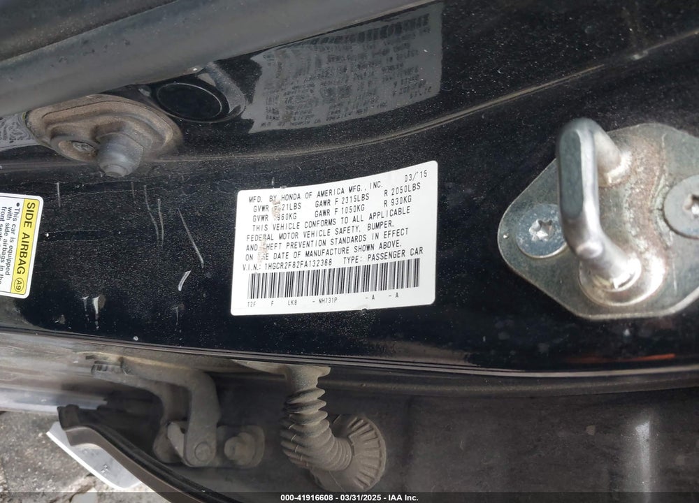 2015 HONDA ACCORD EX-L VIN: 1HGCR2F82FA132368