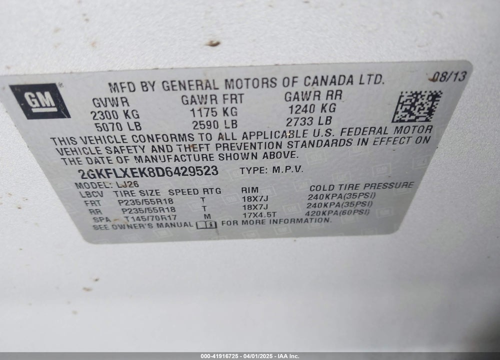 2013 GMC TERRAIN VIN: 2GKFLXEK8D6429523