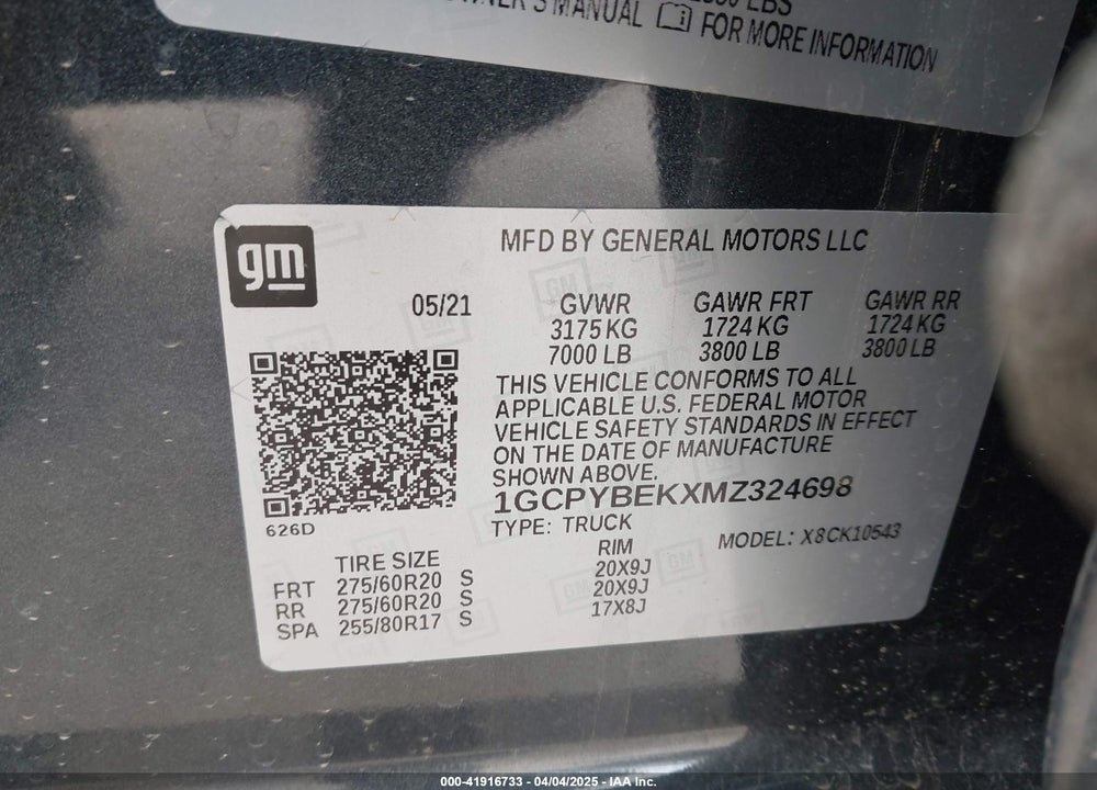 2021 CHEVROLET SILVERADO 1500 VIN: 1GCPYBEKXMZ324698