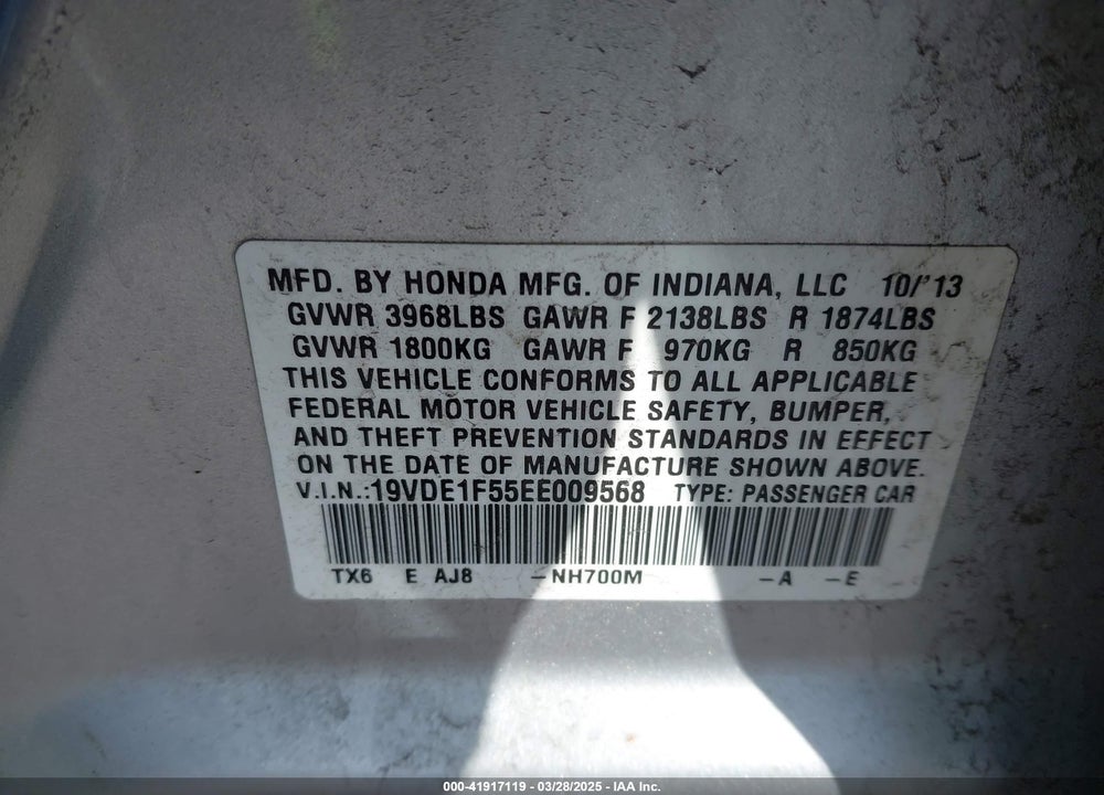 2014 ACURA ILX 2.0L VIN: 19VDE1F55EE009568